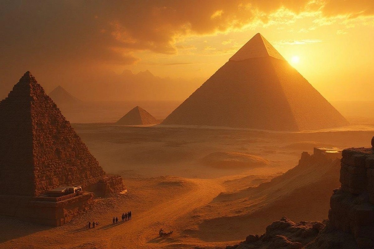 de zon verlicht de piramide