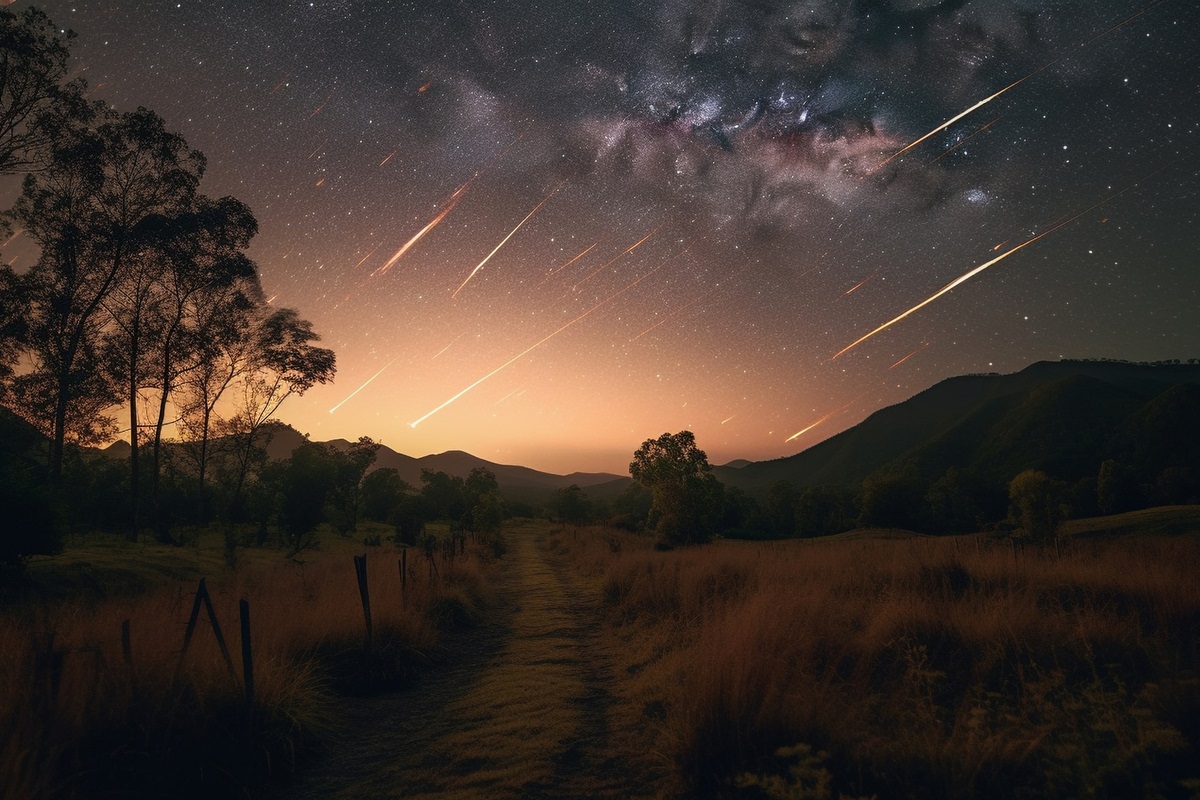 meteorieten vallen 's nachts