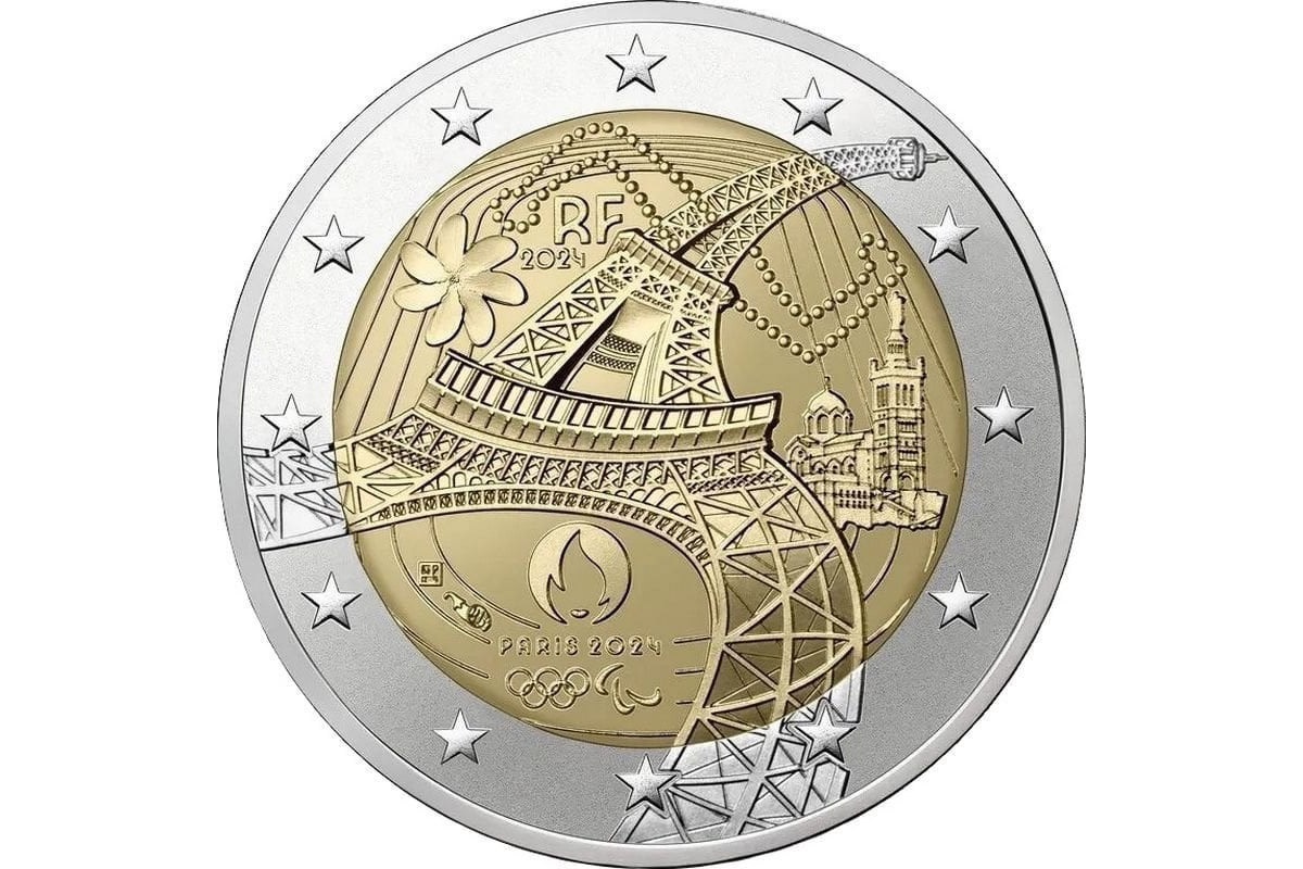 afbeelding van de Eiffeltoren op de munt van 2 euro
