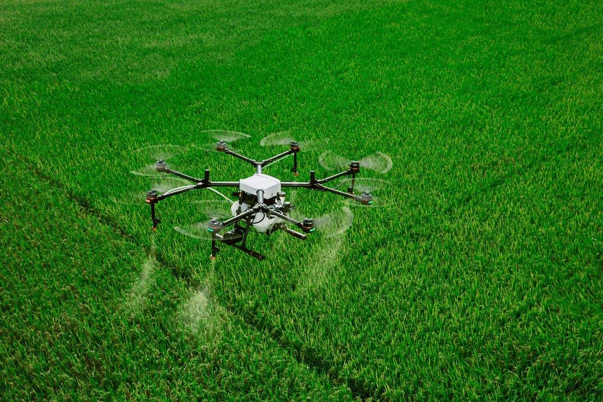 drone besproeit het veld