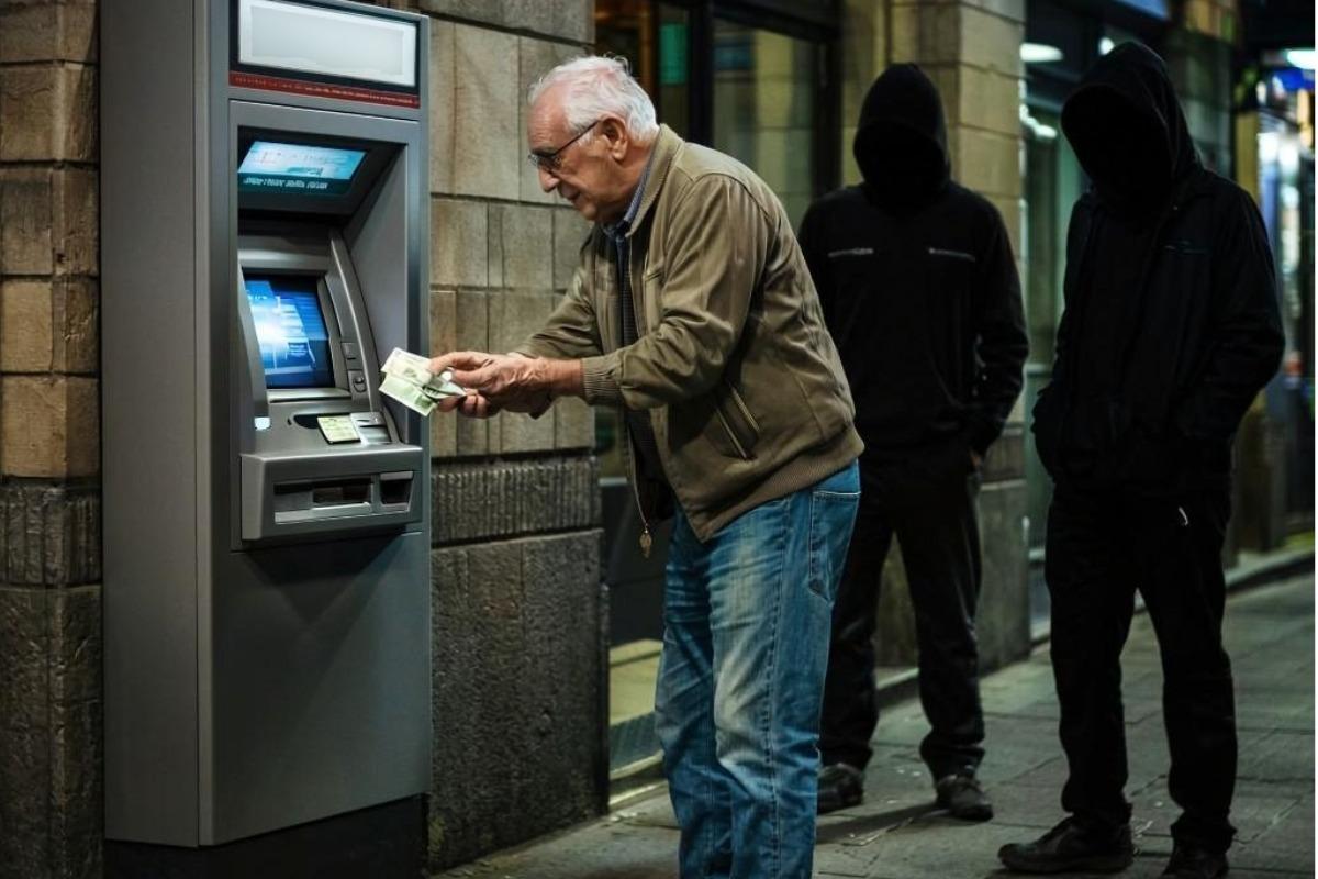 veiligheidsmaatregel is om ervoor te zorgen dat niemand in de buurt van de geldautomaat rondhangt